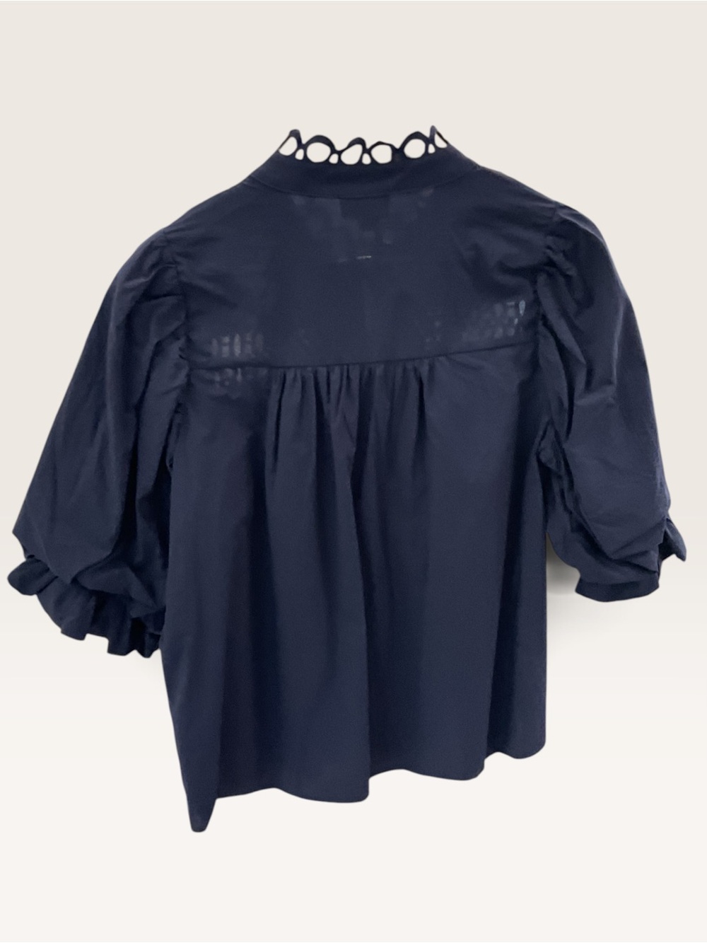 Gigio Navy Lace-Trim Puff Sleeve Blouse - Picture 2 of 3